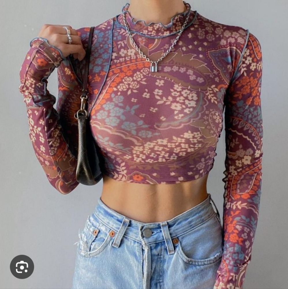 NWOT Urban Outfitters Cairo Mock Neck Asymmetrical Women's Mesh Boycon Top XS
